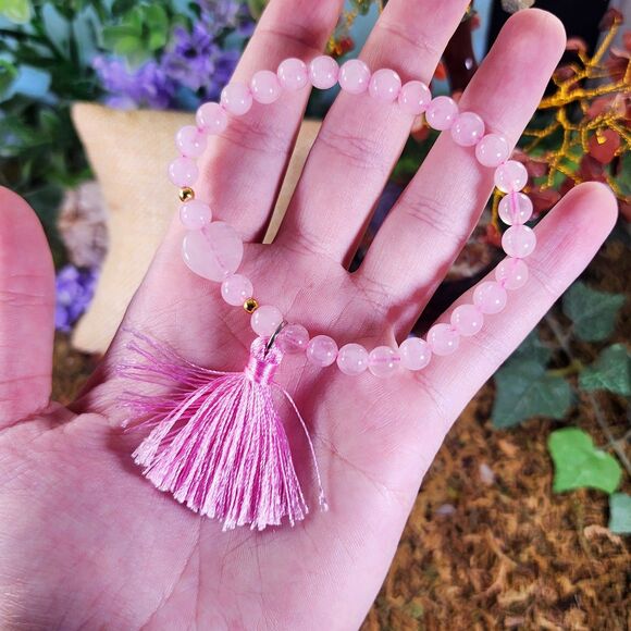 Rose Quartz Heart Tassel Bracelet #5 - Picture 2 of 2